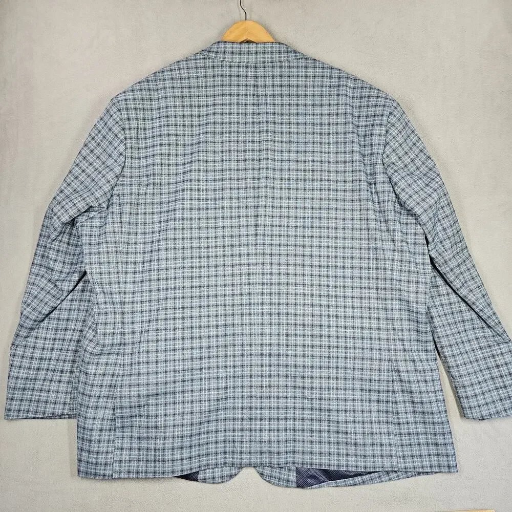 Oak Hill Blazer Mens 3XLT 54-56 Blue Plaid Sport Coat Big and Tall 2 Button Prep